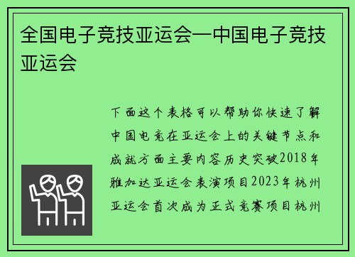 全国电子竞技亚运会—中国电子竞技亚运会